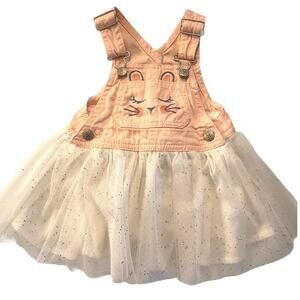 EUC Osh Kosh Bunny Glitter Overall Dress Baby Size 12M